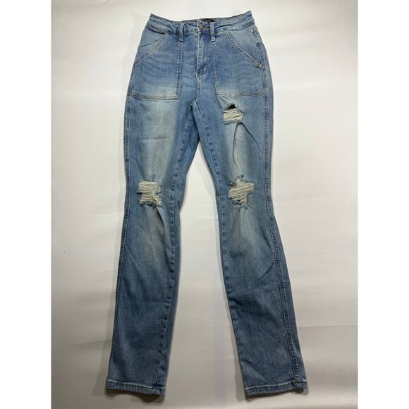 Judy Blue Women's Patch Pocket Distressed Boyfriend Denim Jeans - Sz 7 (28x32.5) - Picture 1 of 5
